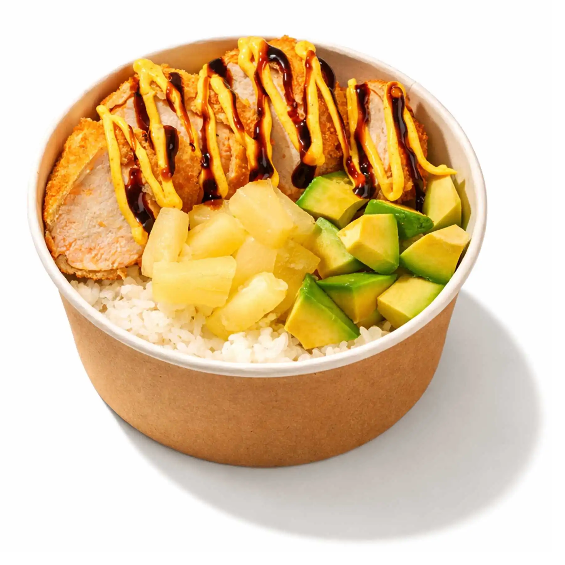 Боул Цыпленок Карри - Сочное филе цыпленка в хрустящей панировке с рисом, спелым авокадо, ананасом и соусом карри