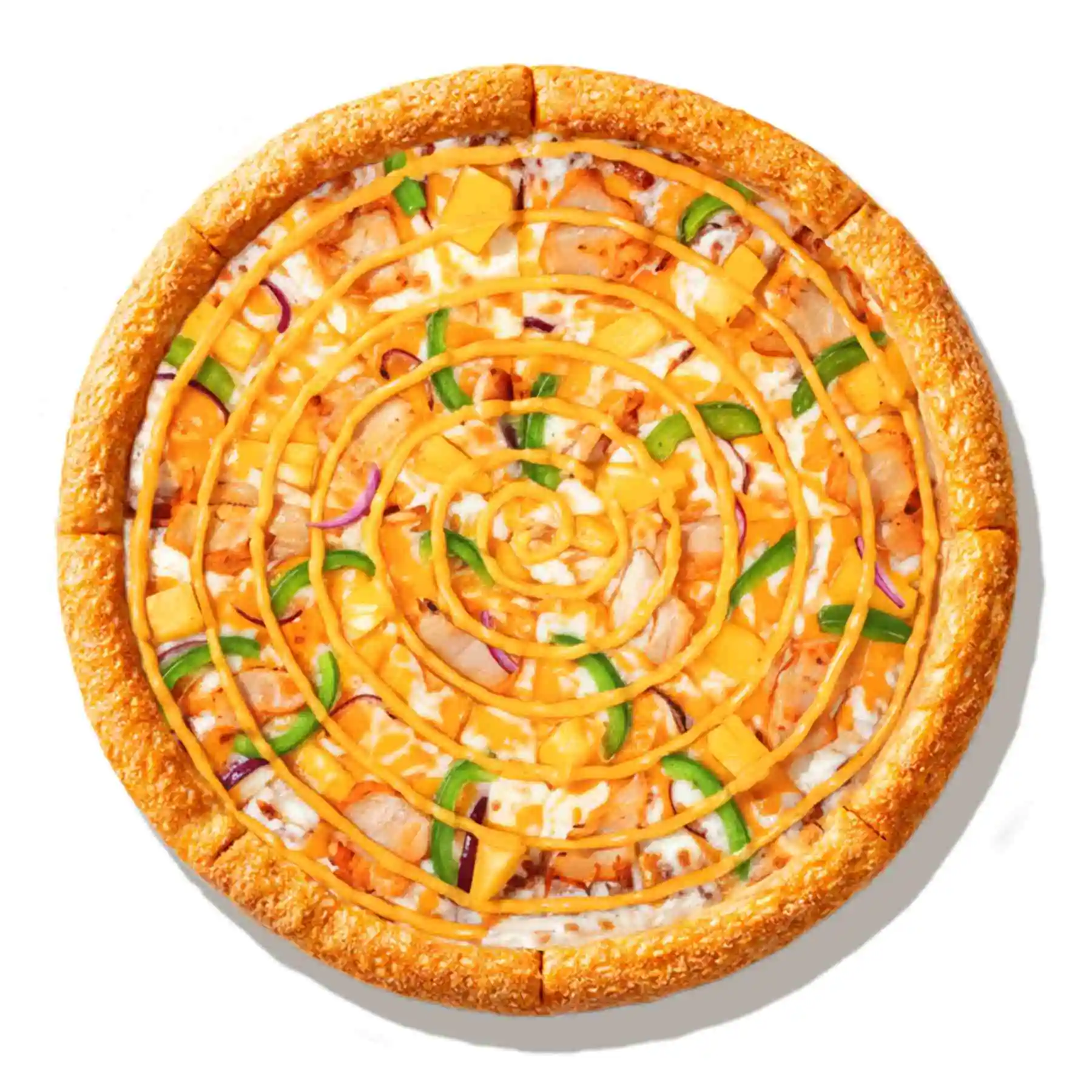 Цыпленок Карри - Цыпленок, ананасы, сладкий перец, красный лук, сыр чеддер, моцарелла, томатный соус и соус карри