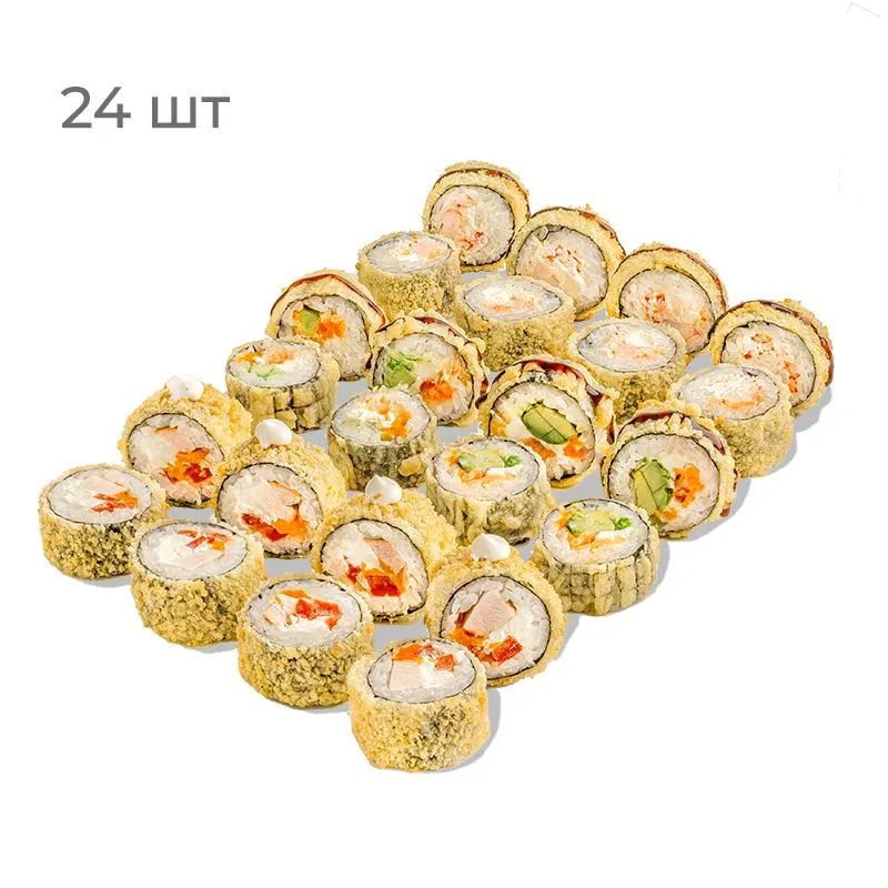 Темпура - Три тёплых ролла, обжаренных в темпуре: с креветкой, лососем и цыпленком