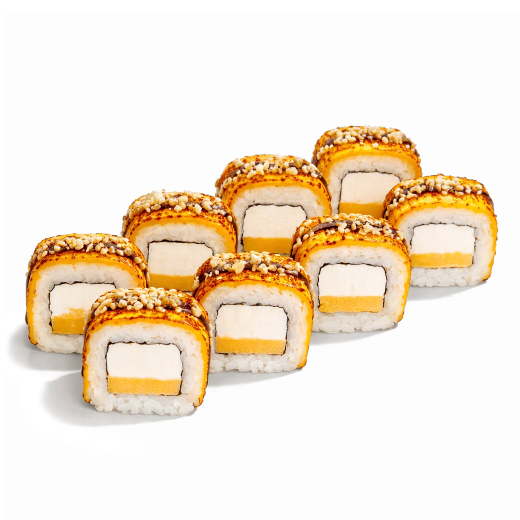 Ролл с омлетом и сыром - Сливочный сыр, омлет, плавленный чеддер, соус унаги и пармезан