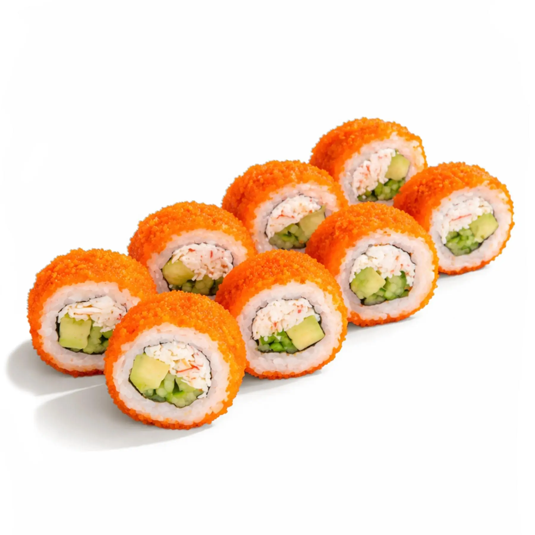 Ролл Калифорния с крабом - Крабовый микс, хрустящий огурчик, спелое авокадо, икра масаго и японский майонез