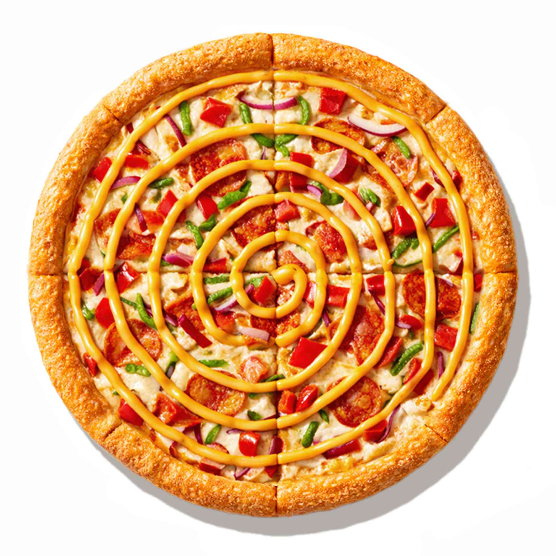 Асталависта - Цыпленок, чоризо, сладкий перец, томаты, красный лук, моцарелла, соусы ранч и Тысяча островов