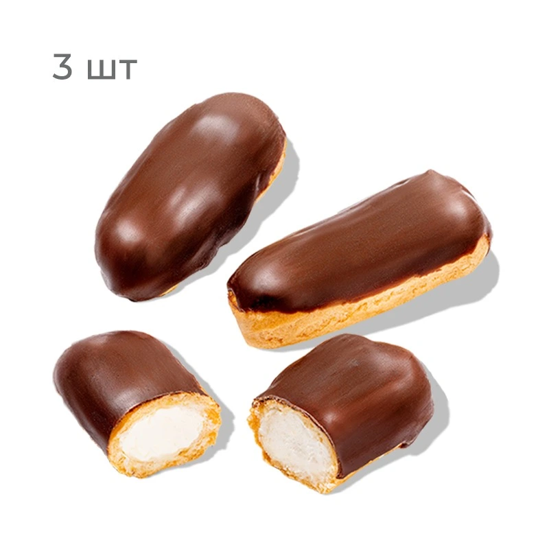 Мини-эклеры с заварным кремом, 3 шт - Великолепное трио! Популярный десерт с нежнейшей начинкой для чая, кофе и хорошей компании.
