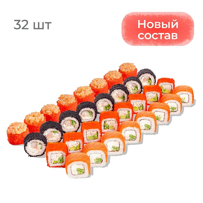 Джапан NEW - Филадельфия с огурцом, Калифорния с крабом, Черная Жемчужина и ролл Фудзи