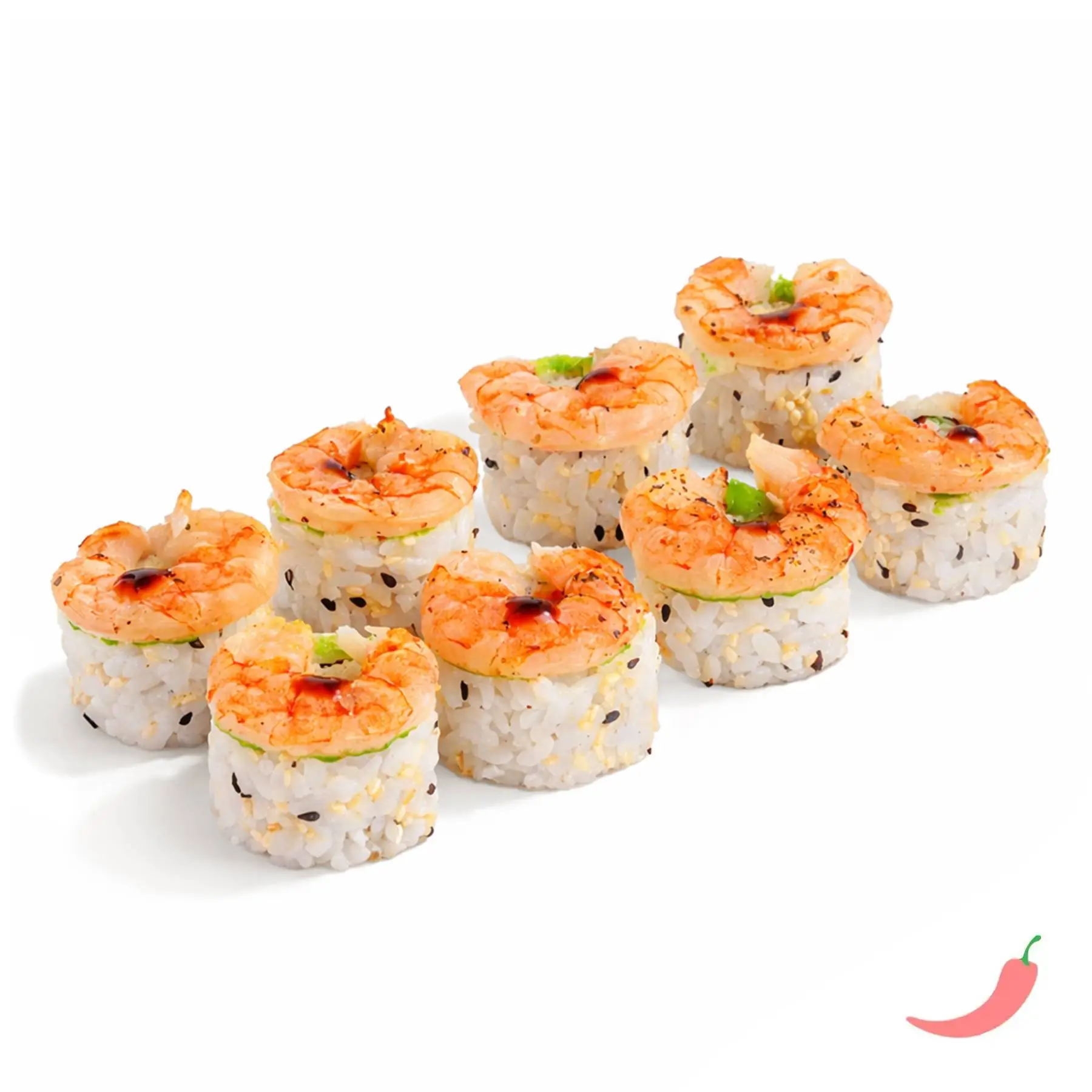 Ролл Креветка Васаби - Ароматные креветки, крабовый микс, хрустящий огурчик, соус васаби, кунжут и соус унаги