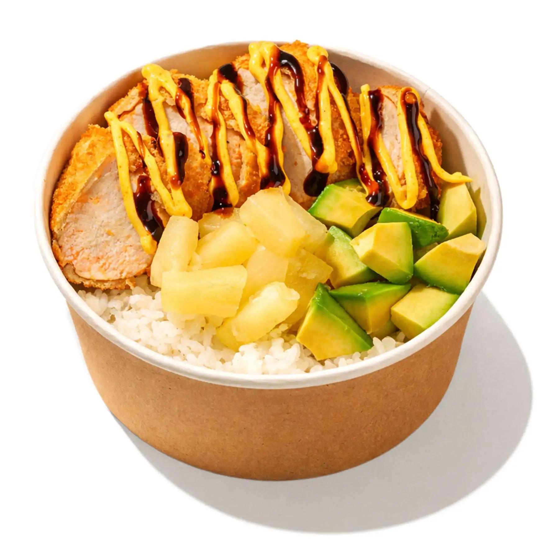 Боул Цыпленок Карри - Сочное филе цыпленка в хрустящей панировке с рисом, спелым авокадо, ананасом и соусом карри