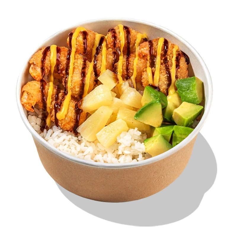 Боул Креветки Карри - Пять сочных креветок в хрустящей панировке с рисом, спелым авокадо, ананасом и соусом карри