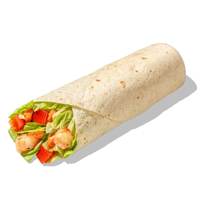 Рап Креветки Том Ям - Холодная закуска с креветками гриль, свежими томатами, хрустящим салатом айсберг и пикантным соусом том ям в тонкой пшеничной лепёшке