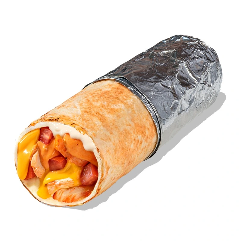 Чикен Ролл Том Ям - Горячая закуска с цыплёнком, свежими томатами, моцареллой, сыром чеддер и пикантным соусом том ям в тонкой пшеничной лепёшке