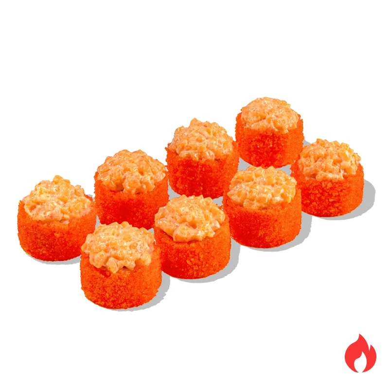 Ролл Фудзи - Тартар из лосося и острого соуса, сливочный сыр, омлет, консервированный манго, икра масаго