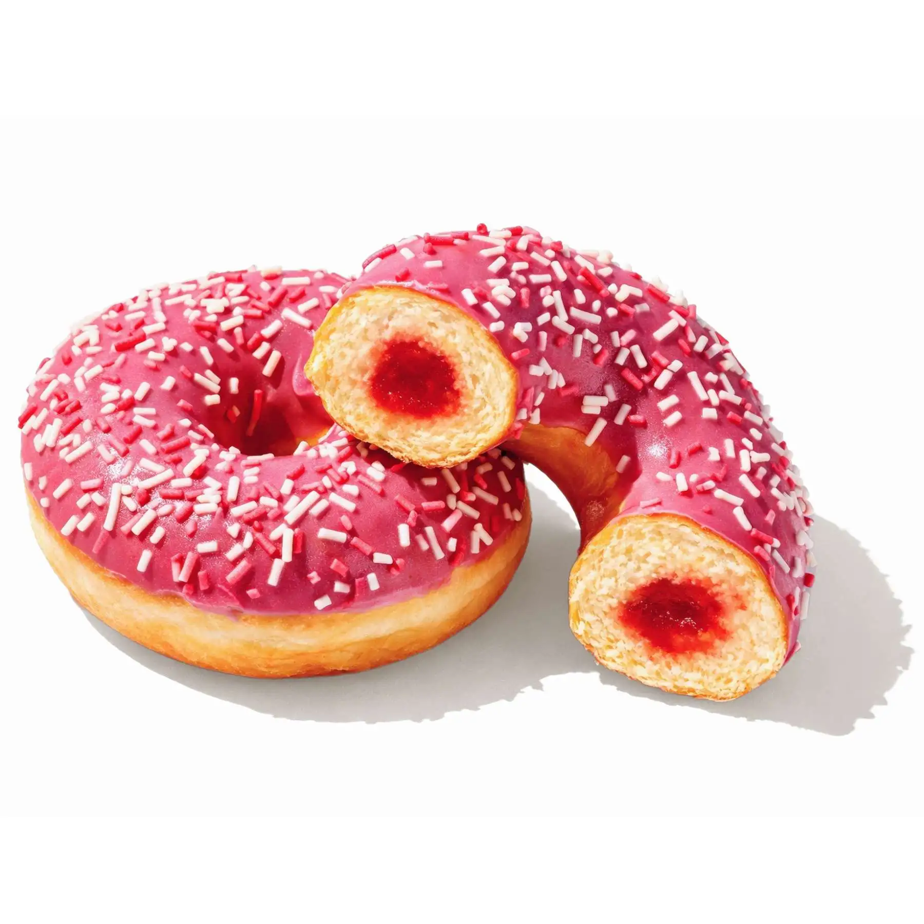 Пончик клубничный - Нежный пончик с клубничной начинкой и разноцветной посыпкой
