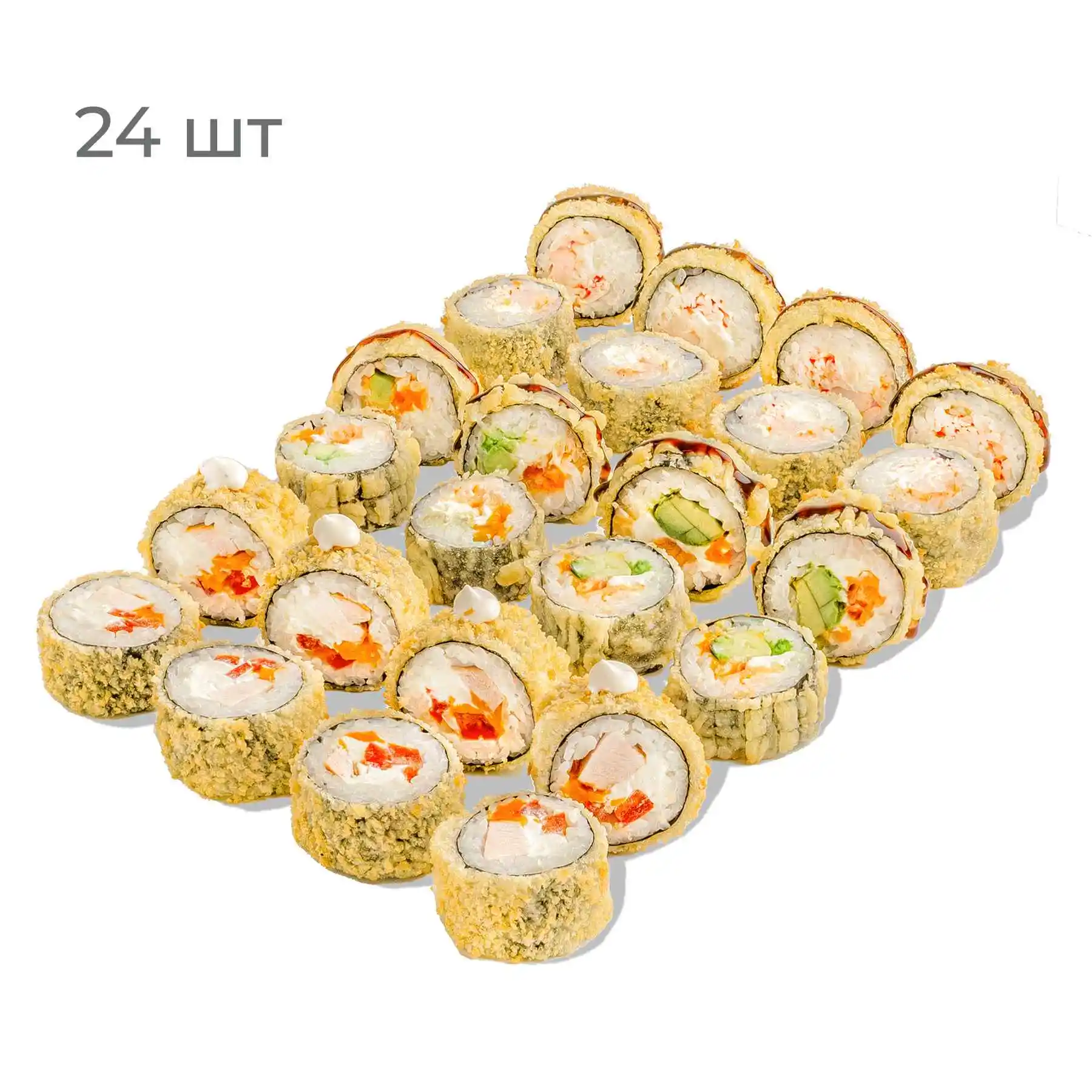 Темпура - Три тёплых ролла, обжаренных в темпуре: с креветкой, лососем и цыпленком