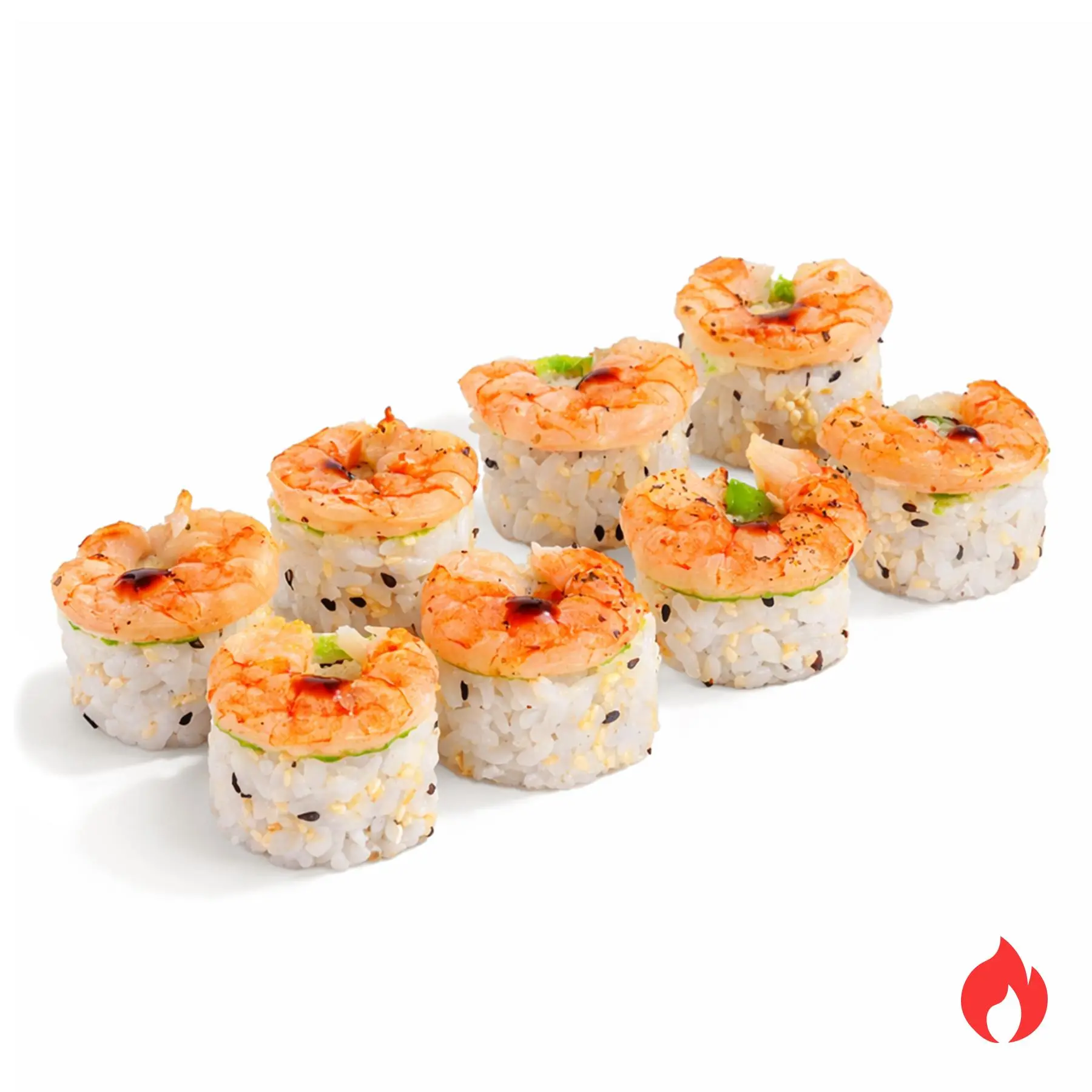 Ролл Креветка Васаби - Ароматные креветки, крабовый микс, хрустящий огурчик, соус васаби, кунжут и соус унаги