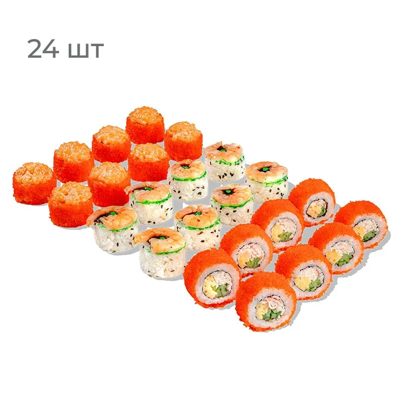 Оннаноко - Три нежных и вкусных ролла: Креветка Васаби, ролл Фудзи, ролл с крабом и огурцом