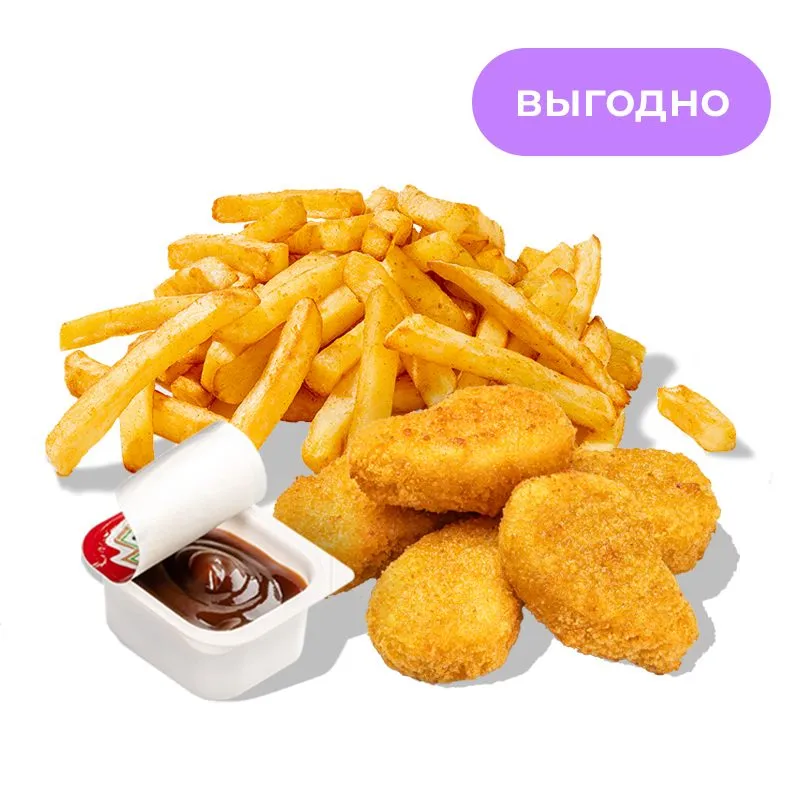 Чикен бокс - Куриные наггетсы с картофелем и соусом на выбор