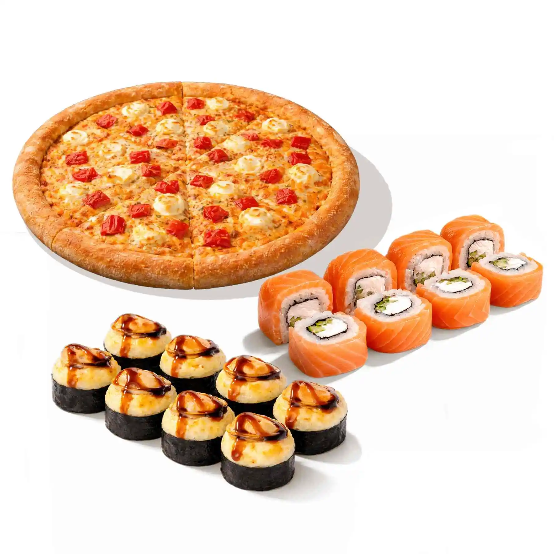 Пицца и два ролла - Пицца 25 или 30 см на классическом или традиционном тесте и два ролла на выбор. Цена комбо зависит от выбранных продуктов