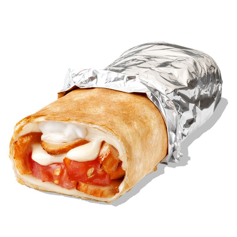 Чикен ролл - Запечённый ролл в пшеничной лепёшке с цыплёнком, томатами, соусом ранч и моцареллой