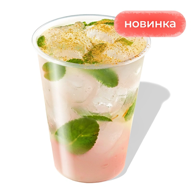 Лимонад Мятный Персик - Освежающий лимонад с ярким вкусом персика, соком цитрусов и свежестью мяты