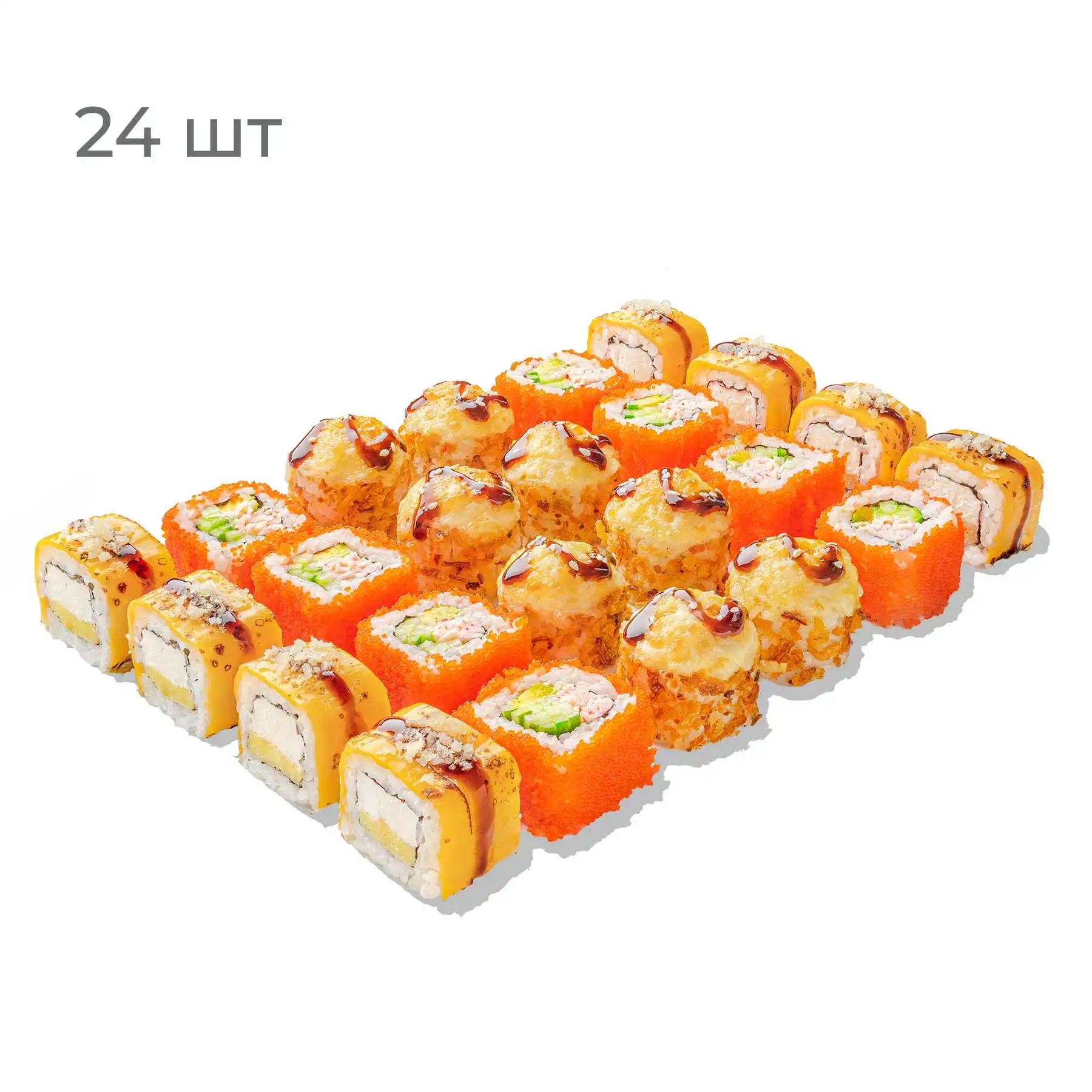 Санди - Три популярных ролла по привлекательной цене: Калифорния с крабом, ролл с омлетом и сыром, запечённый ролл с цыпленком и жареным луком