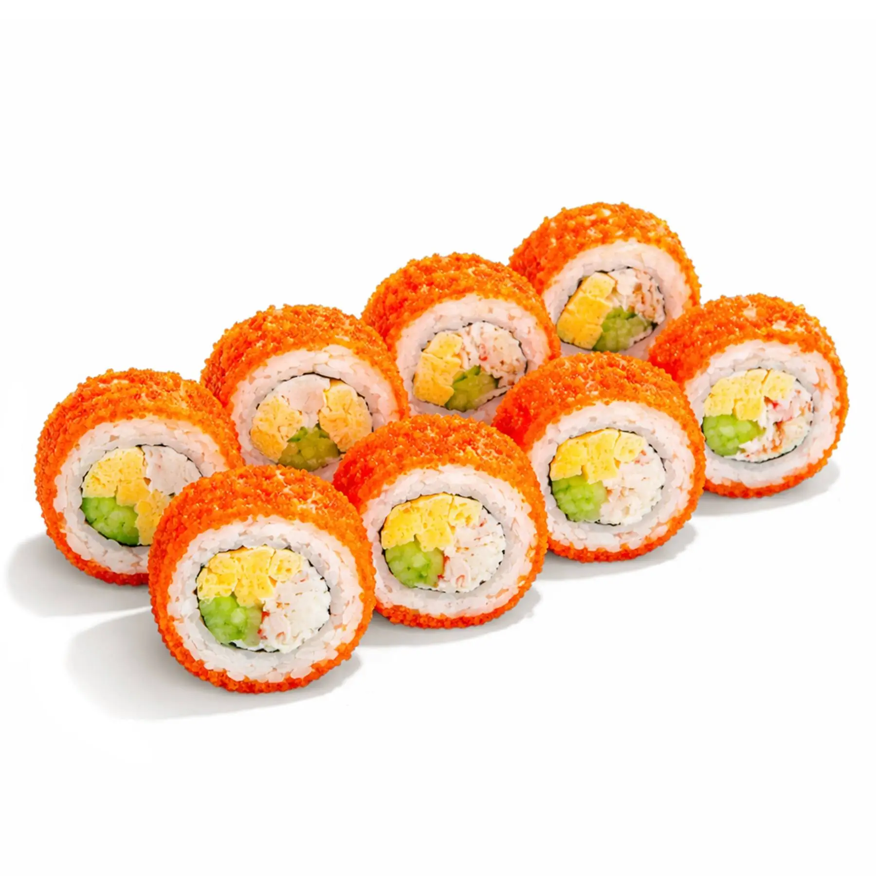 Ролл с крабом и огурцом - Крабовый микс, омлет, хрустящий огурчик, икра масаго и японский майонез